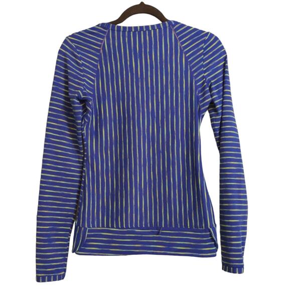 Athleta Womens Shirt Top Yellow Blue Stripe Long Sleeve Scoop Neck Stretch XXS - Picture 8 of 12